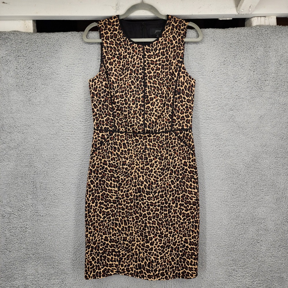 J.Crew Leopard Print Sleeveless Sheath Dress Brown Black Size 6 Cotton Blend